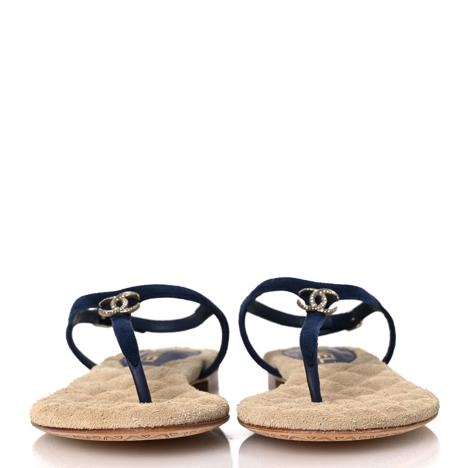 Chanel Suede Crystal CC Thong Sandals 39.5 Navy 3 of 13