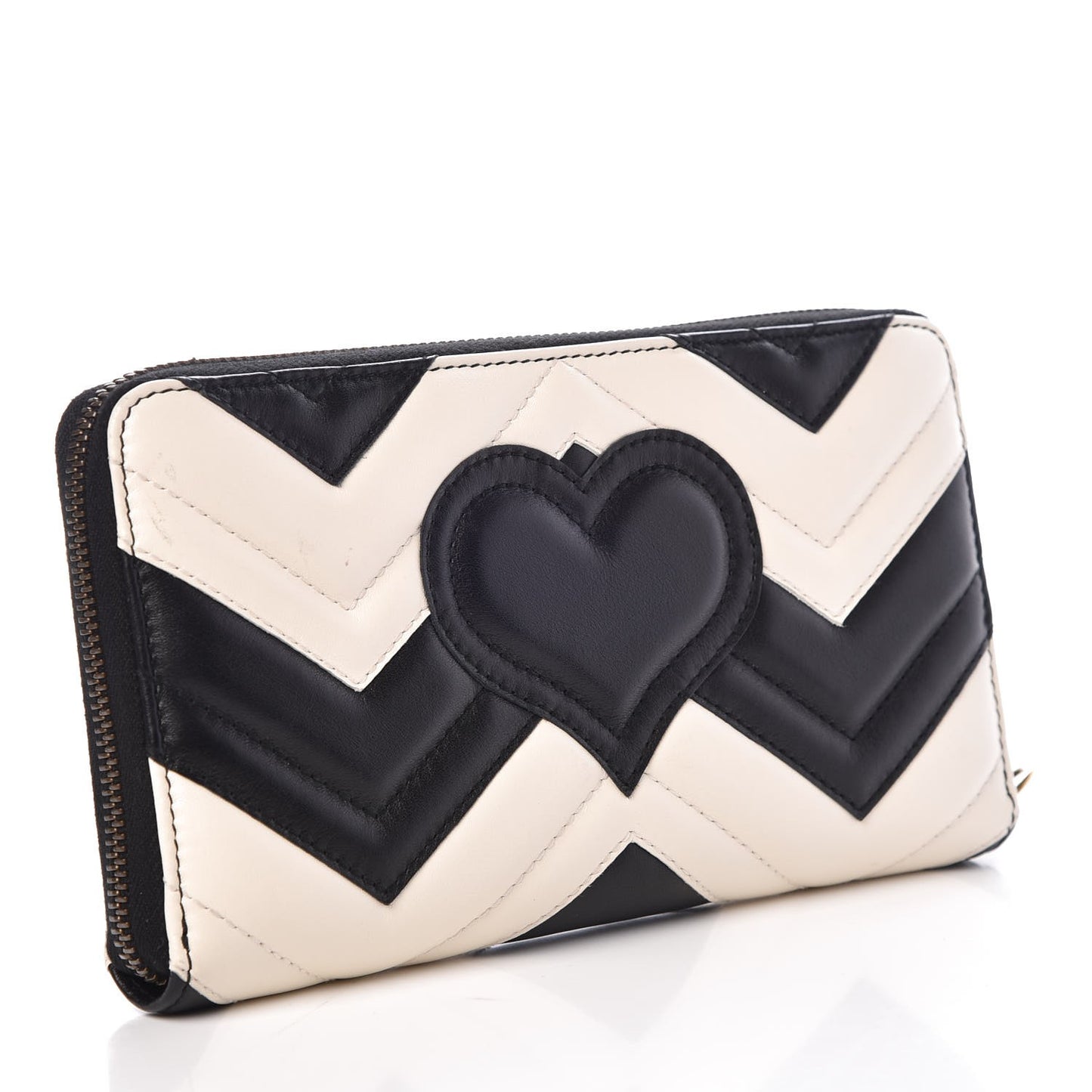 Calfskin Matelasse GG Marmont Zip Around Organizer Wallet Black White