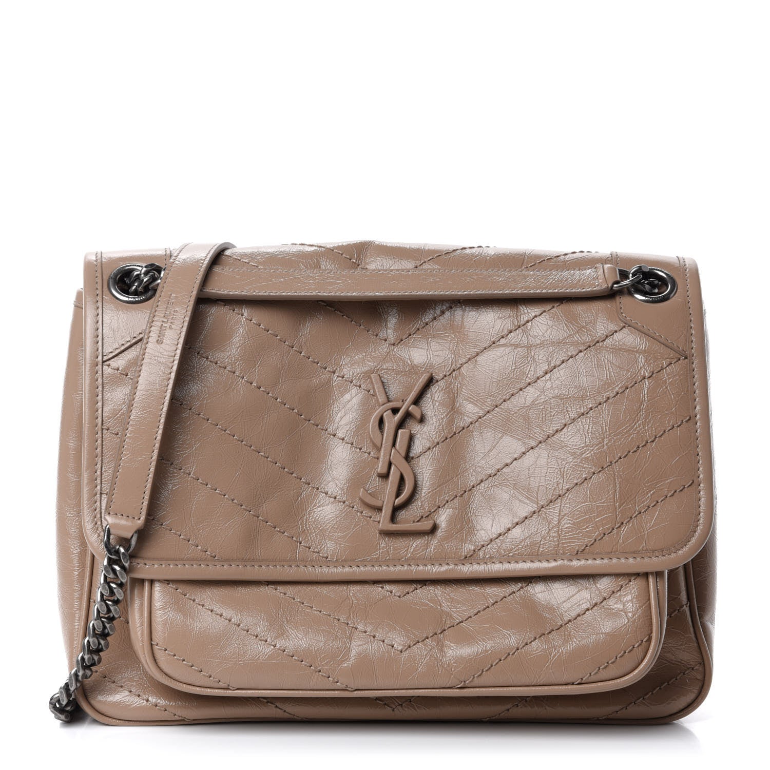 Saint Laurent Crinkled Calfskin Matelasse Monogram Medium Niki Chain Satchel Light Taupe 1 of 12