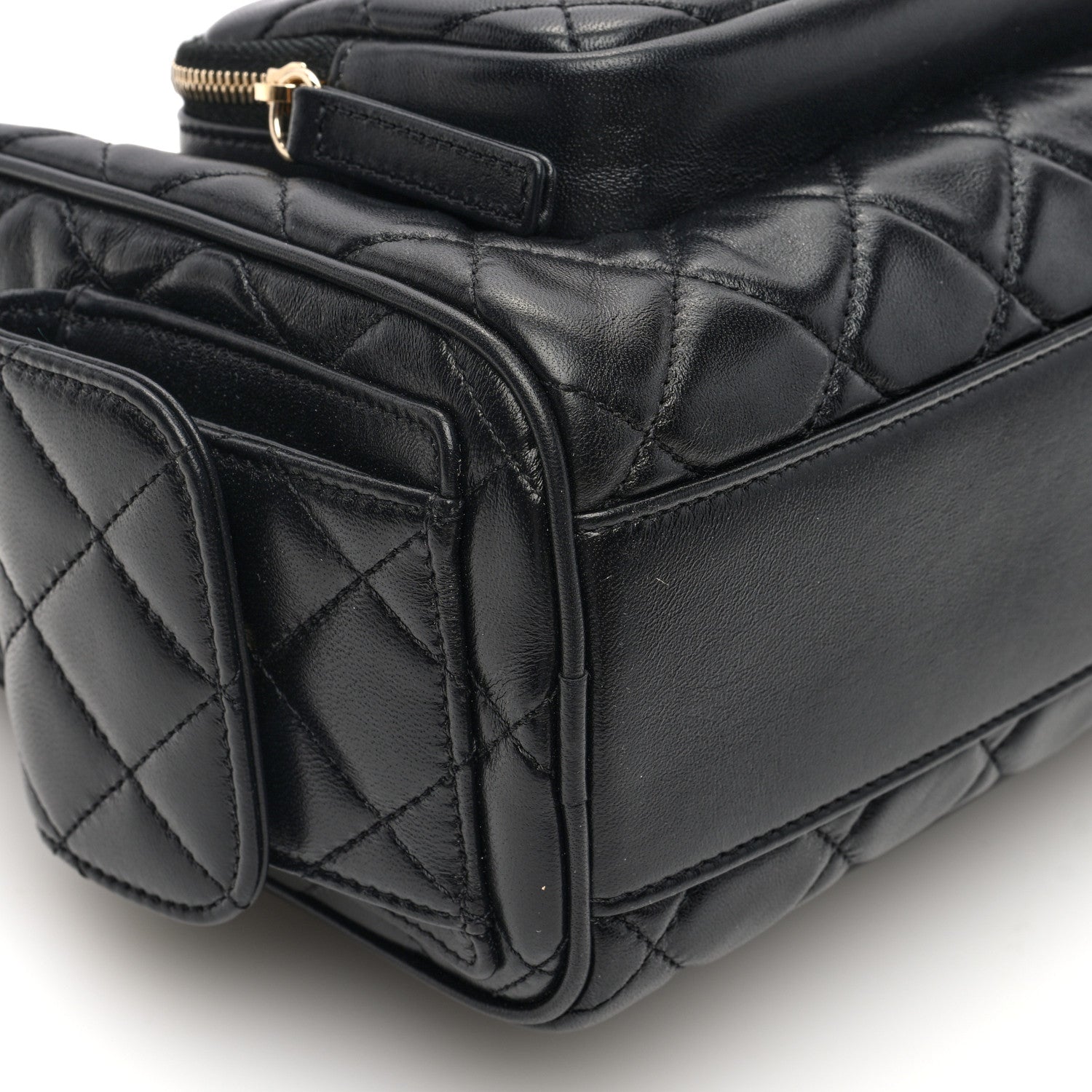 Chanel Shiny Crumpled Lambskin Quilted Medium Preppy Pocket Camera Case Black 9 of 10
