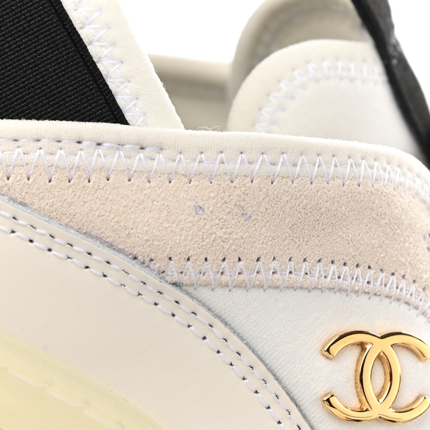 Velvet Calfskin Mixed Fibers CC Sneakers 38 Ivory Black