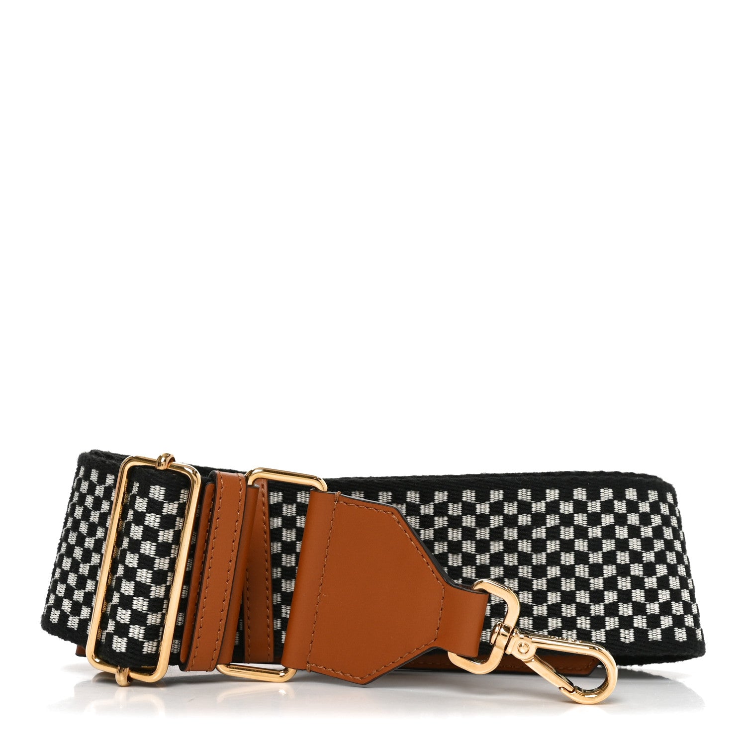 Fendi Ribbon Vitello King Logo Embossed Gingham Woven Adjustable Strap You Panna Black Cuoio 1 of 4