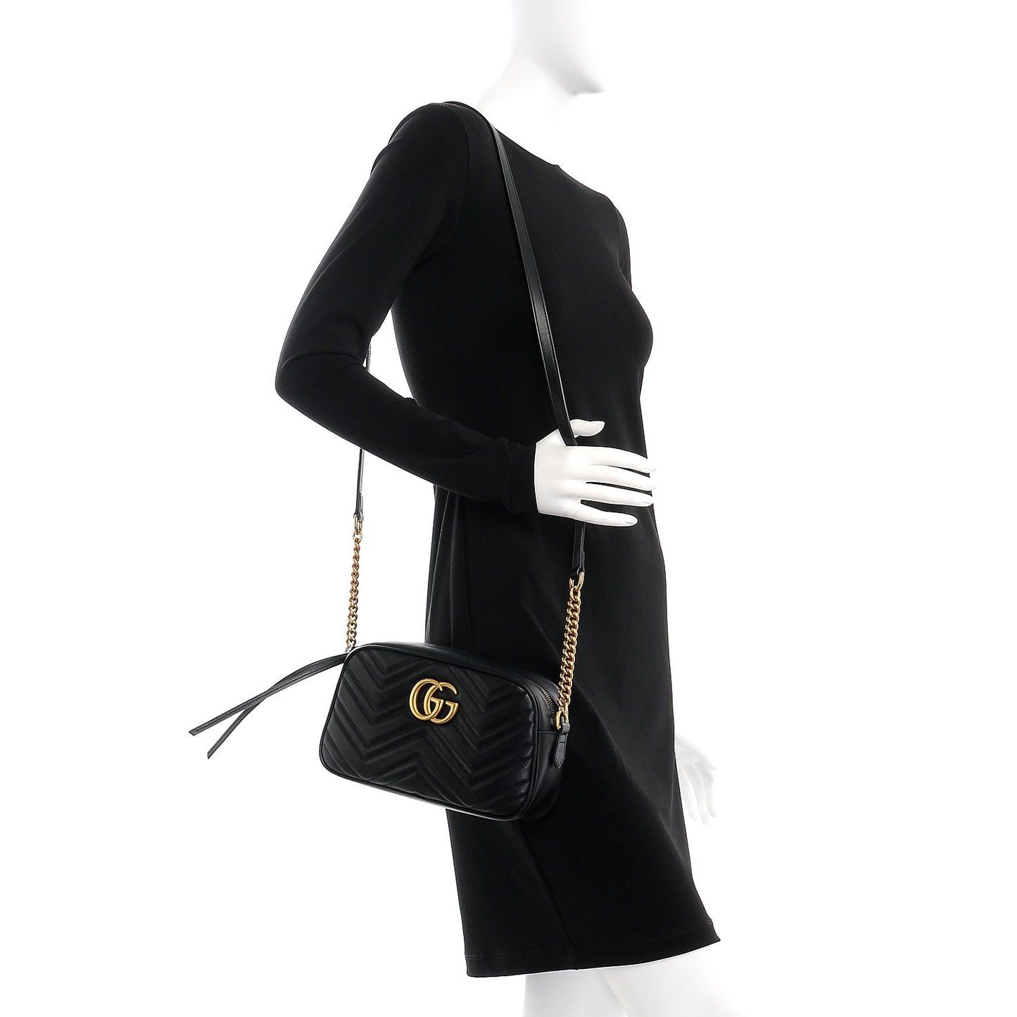 Calfskin Matelasse Small GG Marmont Chain Shoulder Bag Black