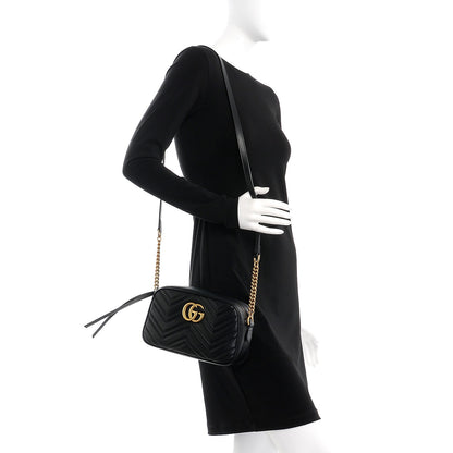 Gucci Calfskin Matelasse Small GG Marmont Chain Shoulder Bag Black 2 of 7