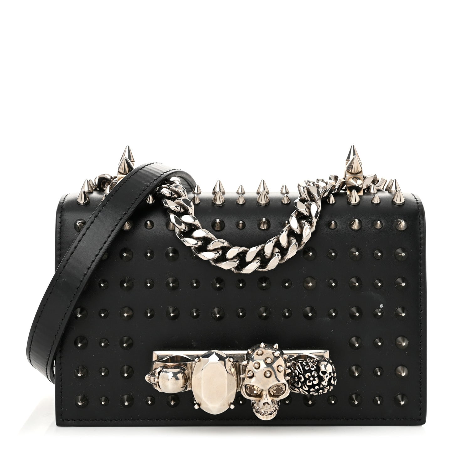 Calfskin Studded Knuckle Satchel Black Silver