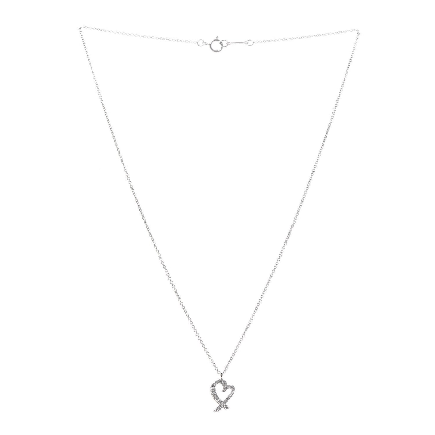 18K White Gold Diamond Mini Paloma Picasso Loving Heart Pendant Necklace
