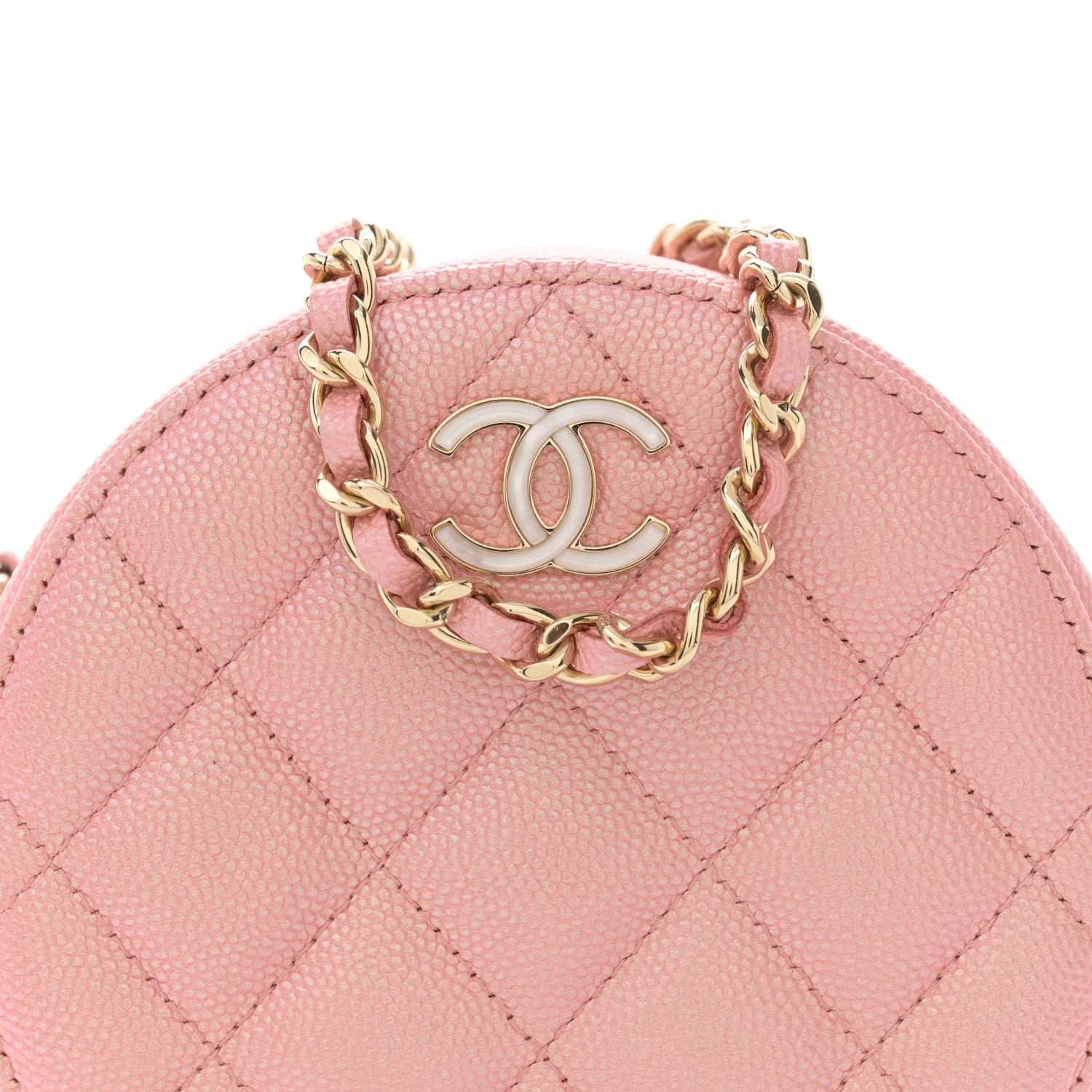 Chanel Iridescent Caviar Resin Quilted Round Clutch With Chain Pink 8 of 11