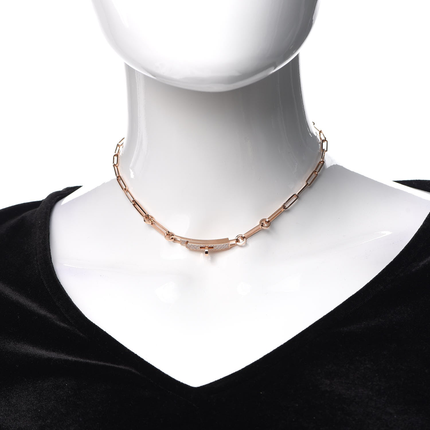 Hermes 18K Rose Gold Diamond Pave Kelly Chaine Choker Necklace 2 of 9
