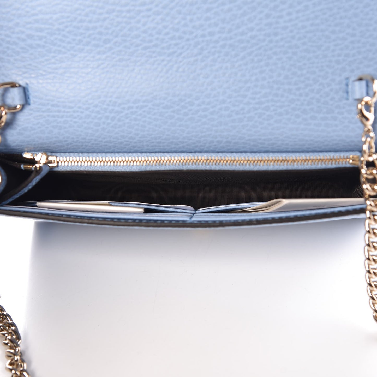 Dollar Calfskin Medium Betty Chain Wallet Mineral Blue