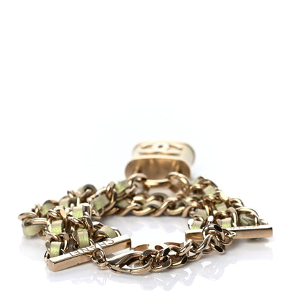 Chanel Metal Lambskin Lock Multi Strand Bracelet Gold Light Blue 3 of 5