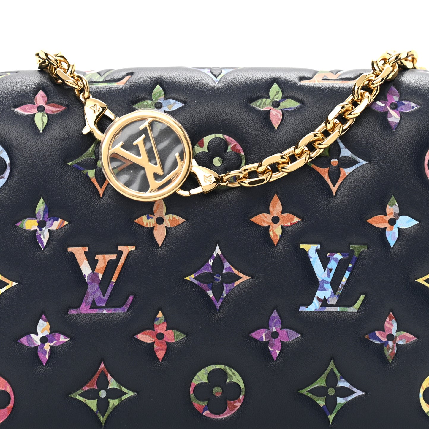 Lambskin Embossed Monogram LV Garden Pochette Coussin Navy