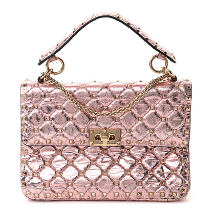 Valentino Garavani Metallic Wrinkled Lambskin Medium Rockstud Spike Shoulder Bag Lipstick 1 of 10