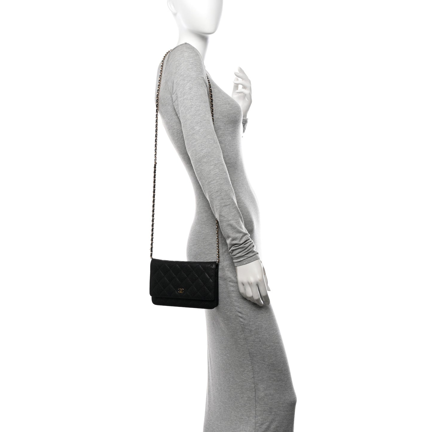 Caviar Quilted Wallet on Chain WOC Black