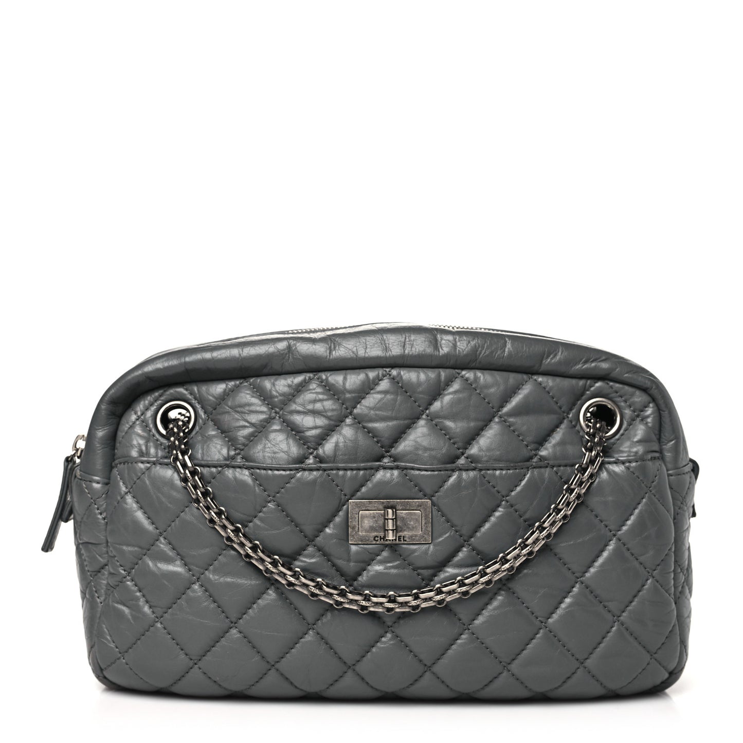 Aged Calfskin Quilted Medium Reissue Camera Case Grey