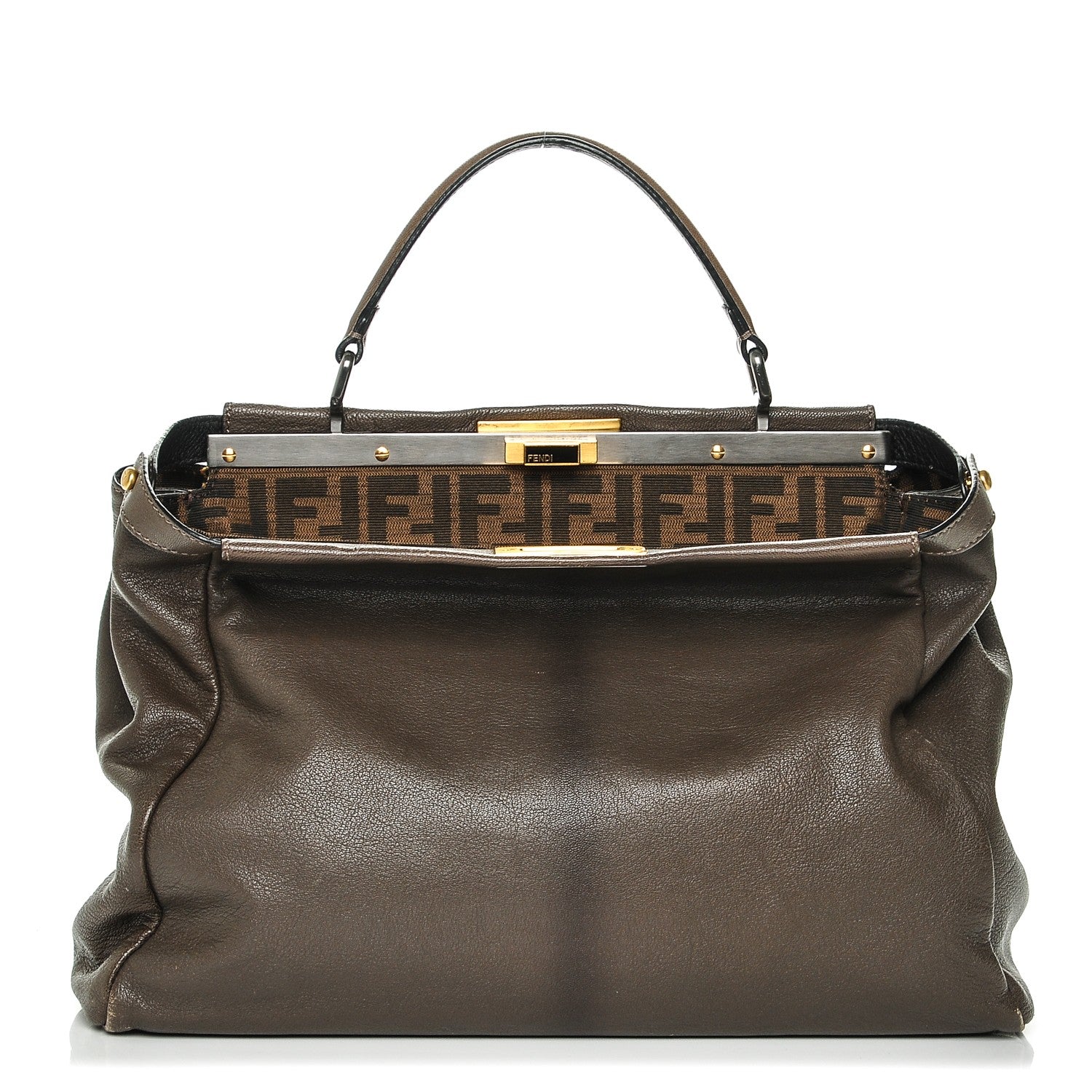 Fendi Goatskin Zucca Large Peekaboo Iconic Satchel Taupe Tobacco Moro 1 of 6