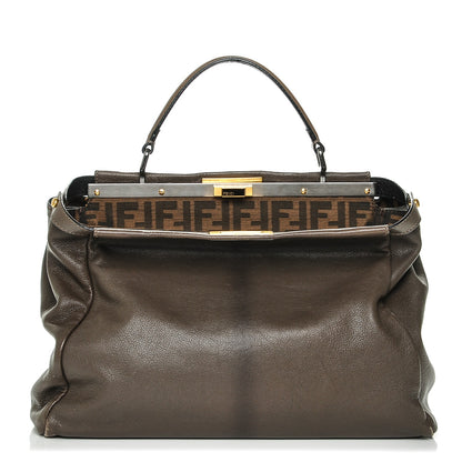 Fendi Goatskin Zucca Large Peekaboo Iconic Satchel Taupe Tobacco Moro 1 of 6
