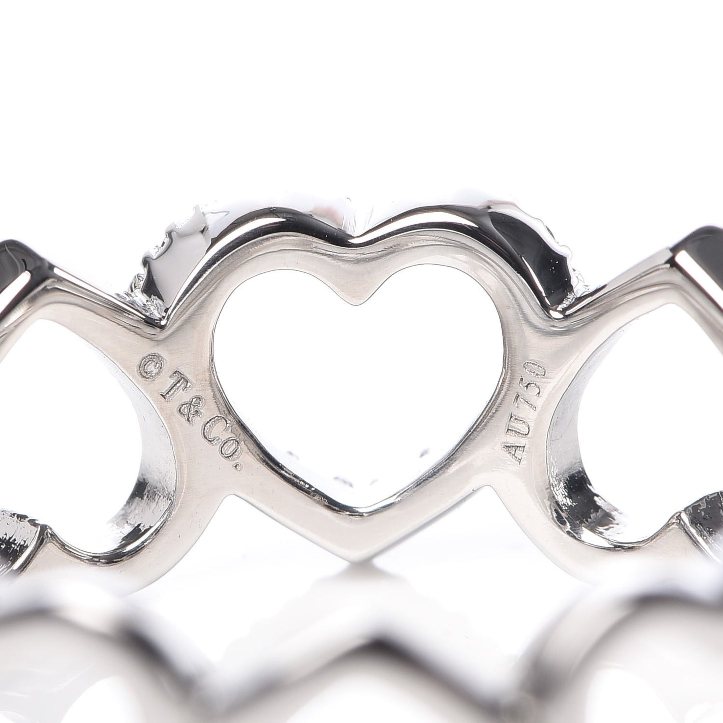 18K White Gold Diamond Hearts Eternity Band Ring 58 8.25