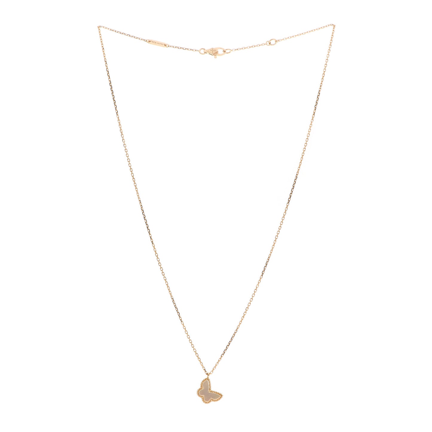 18K Yellow Gold Mother of Pearl Sweet Alhambra Butterfly Pendant Necklace