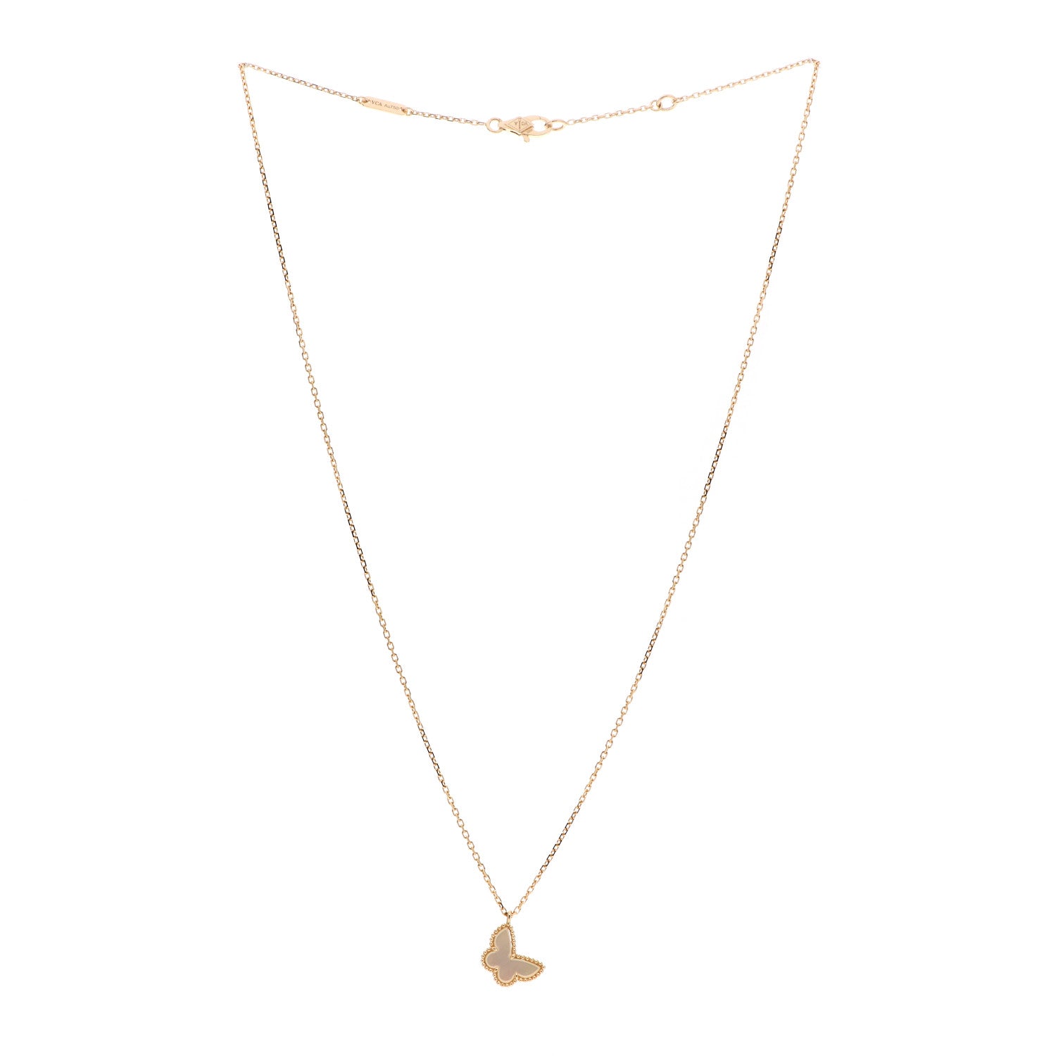Van Cleef & Arpels 18K Yellow Gold Mother of Pearl Sweet Alhambra Butterfly Pendant Necklace 3 of 6