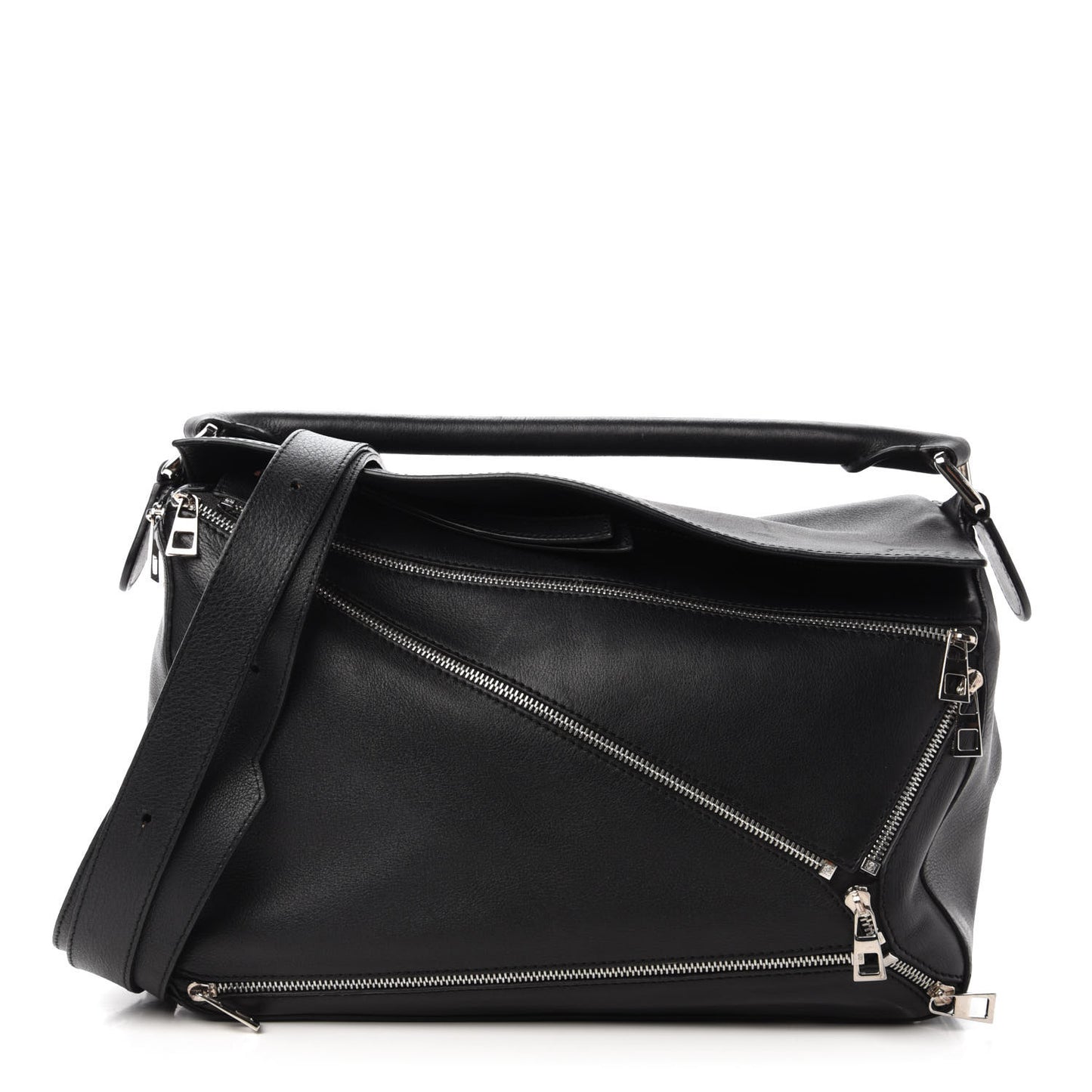 Calfskin Zipper Puzzle Bag Black