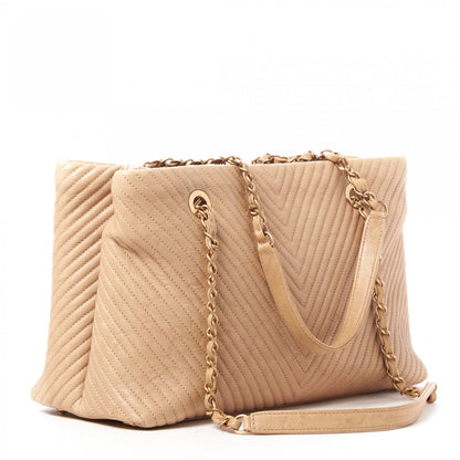 Chanel Wrinkled Lambskin Chevron Quilted Surpique Tote Beige 2 of 11