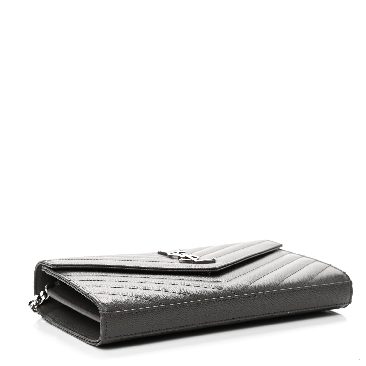 Saint Laurent Grain De Poudre Matelasse Chevron Monogram Chain Wallet Earth 3 of 4