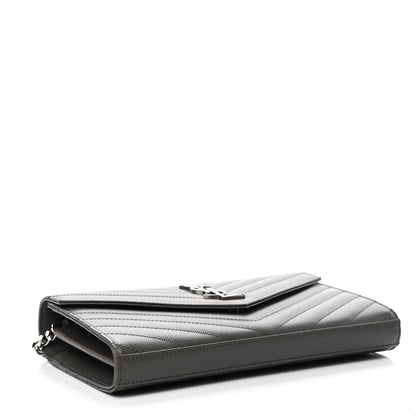 Saint Laurent Grain De Poudre Matelasse Chevron Monogram Chain Wallet Earth 3 of 4