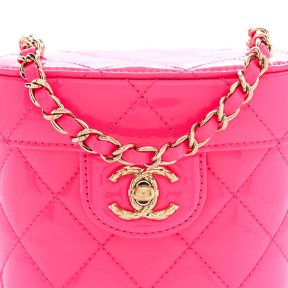 Chanel Patent Quilted CC Vani-Tea Case With Chain Neon Pink 8 of 11