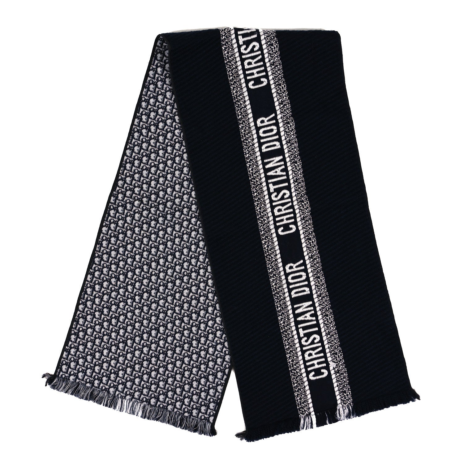 Christian Dior Wool Silk Oblique University Reversible Scarf Navy Blue 2 of 4