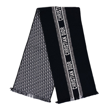 Christian Dior Wool Silk Oblique University Reversible Scarf Navy Blue 2 of 4