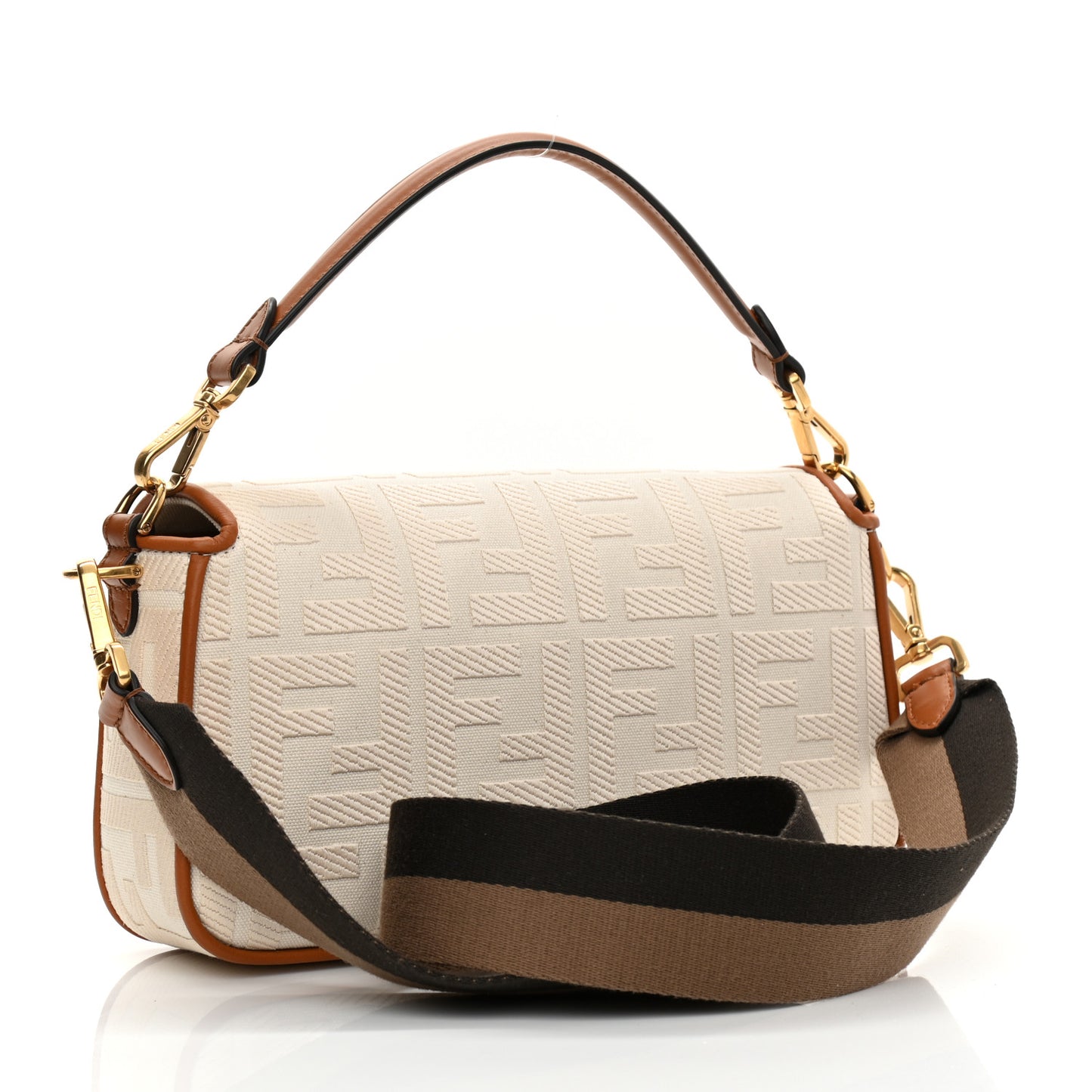 Canvas Vitello King Bi-Color Strap FF Embroidered Baguette Grezzo Brandy Cuoio