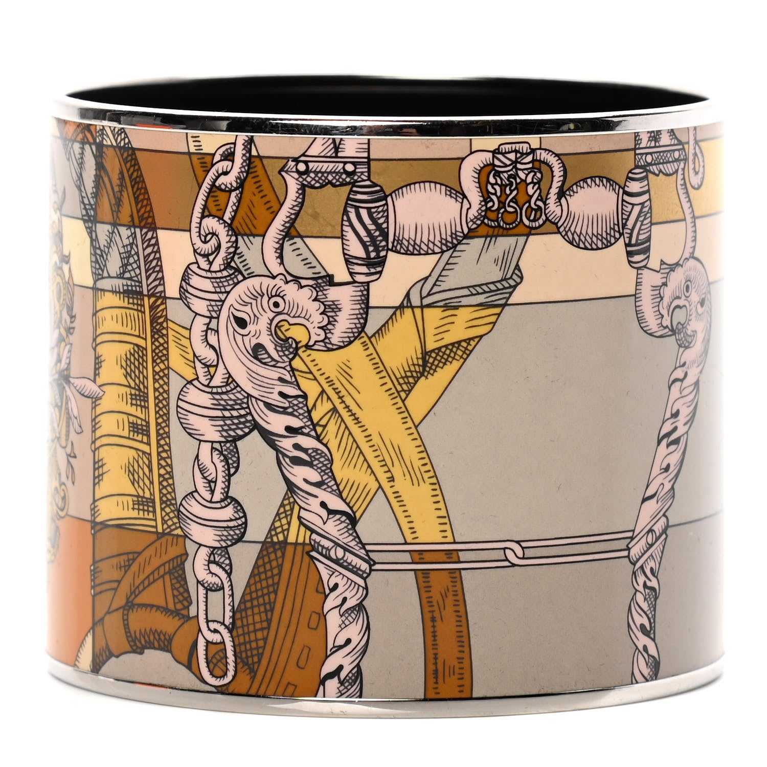 Hermes Enamel Printed Della Cavalleria Mega Wide Bracelet 65 Gold 1 of 4