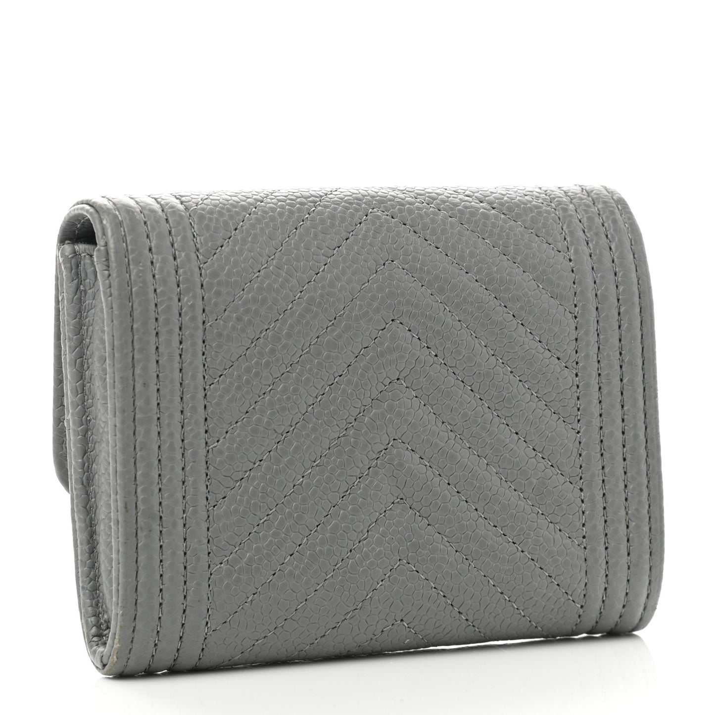 Caviar Chevron Quilted Boy Flap Card Holder Grey