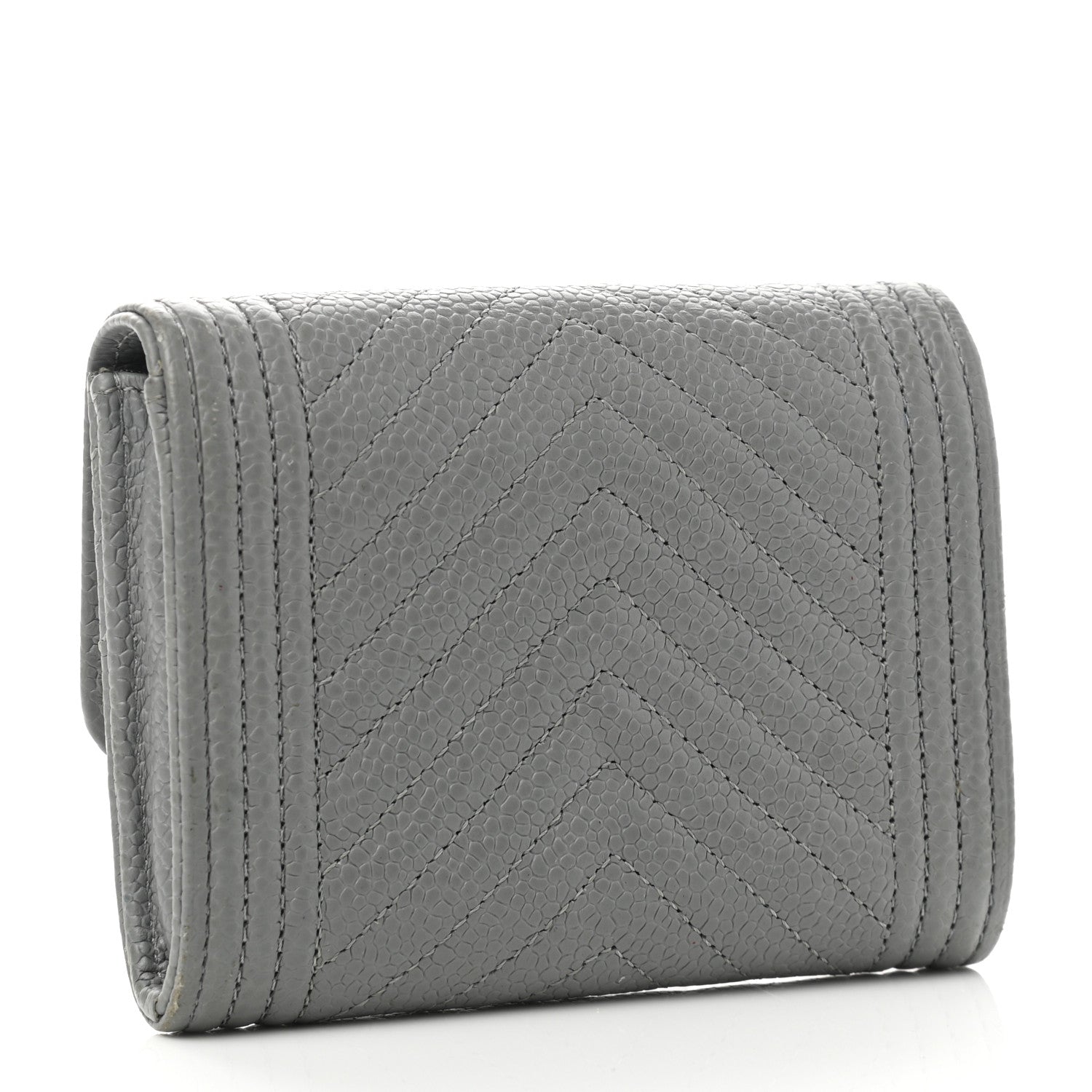 Chanel Caviar Chevron Quilted Boy Flap Card Holder Grey 3 of 9