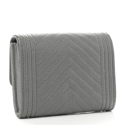 Chanel Caviar Chevron Quilted Boy Flap Card Holder Grey 3 of 9