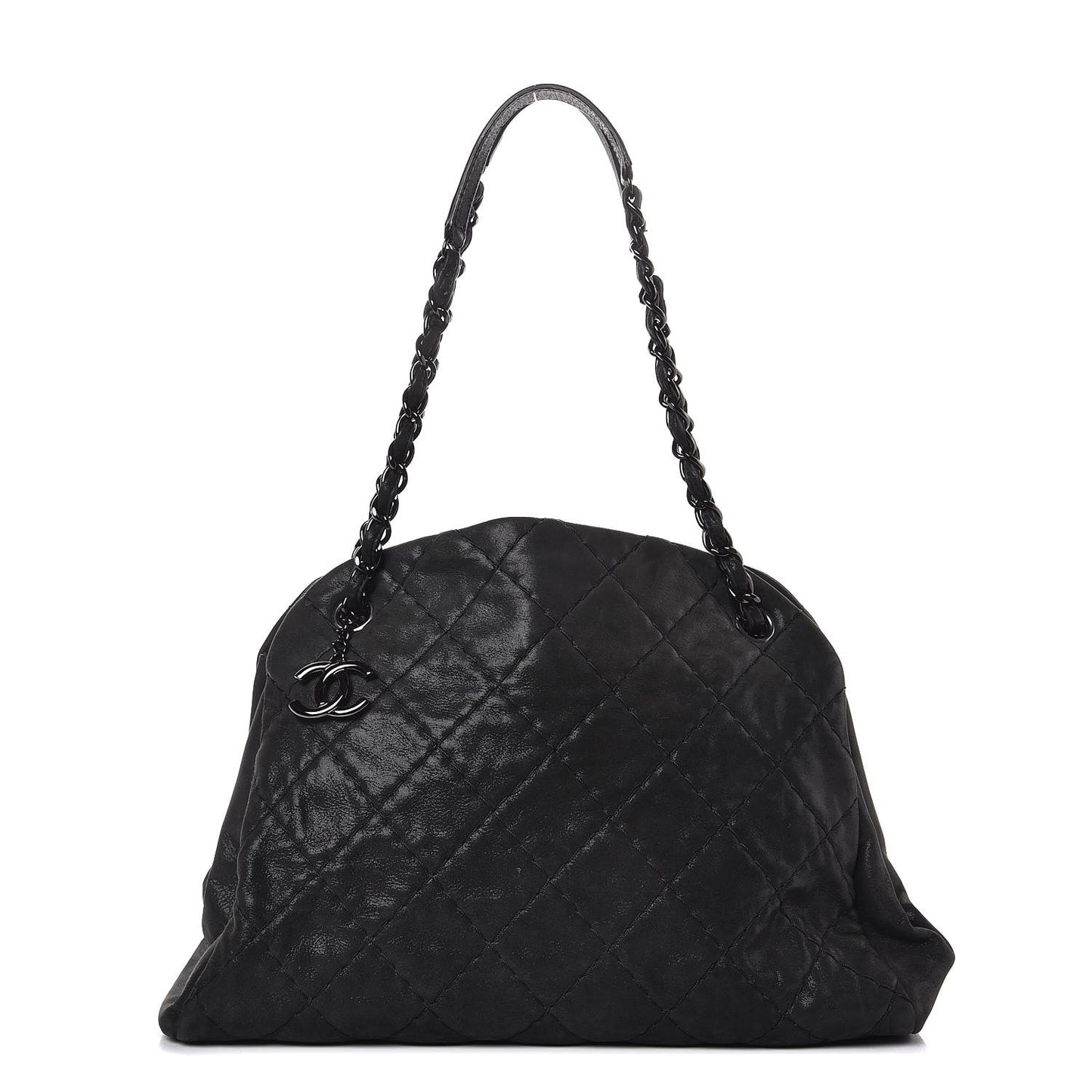 Iridescent Calfskin Large Just Mademoiselle Bowling Bag Black