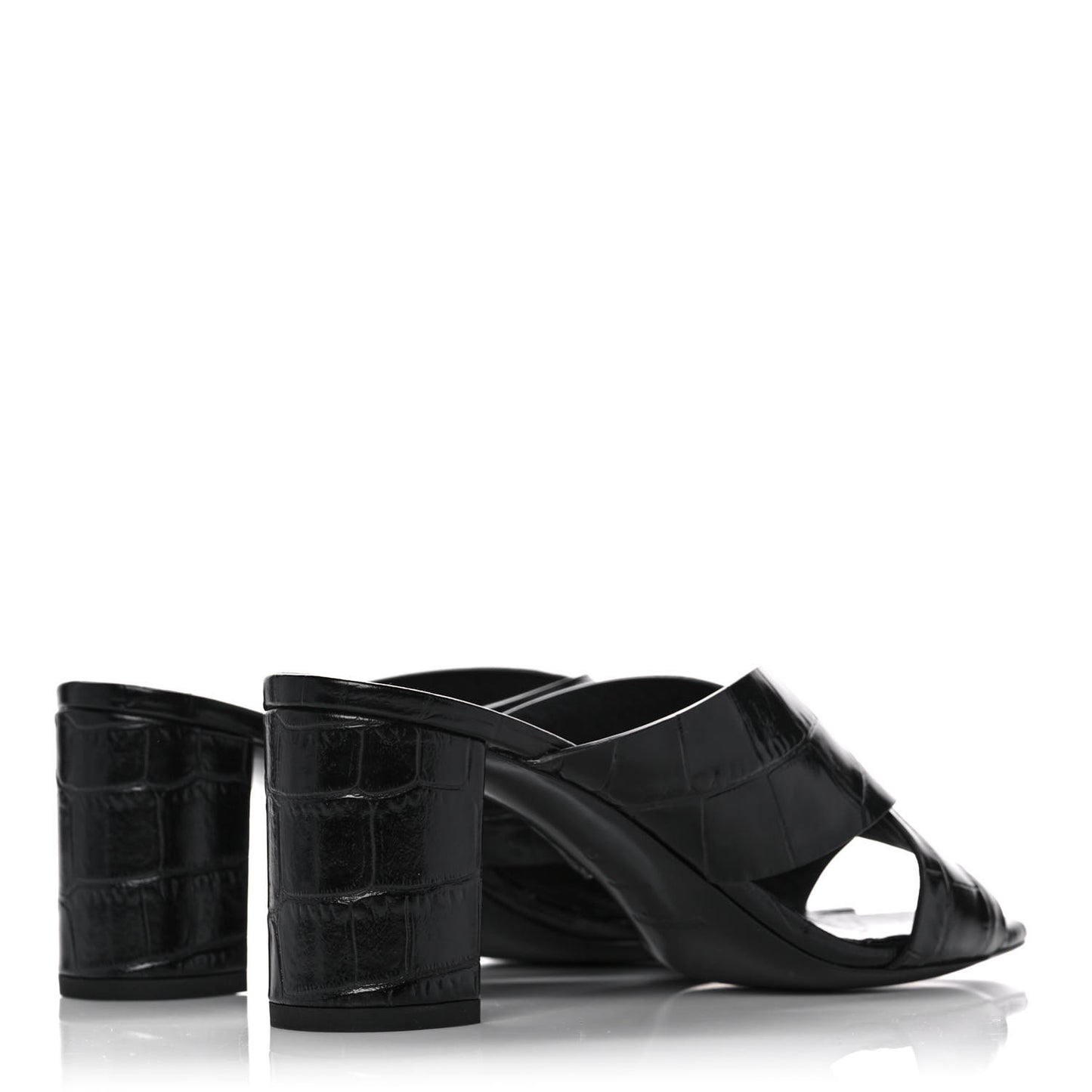 Crocodile Embossed Calfskin LouLou Mule Sandals 37 Black
