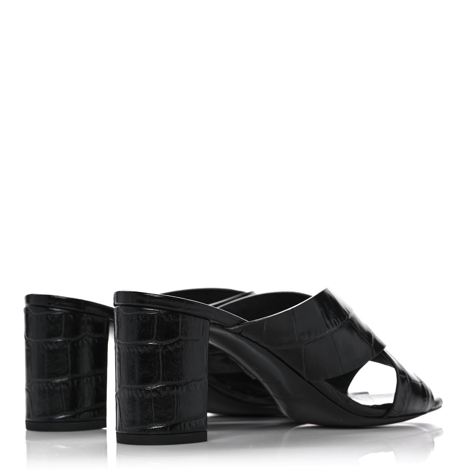 Saint Laurent Crocodile Embossed Calfskin LouLou Mule Sandals 37 Black 4 of 9