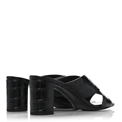 Saint Laurent Crocodile Embossed Calfskin LouLou Mule Sandals 37 Black 4 of 9
