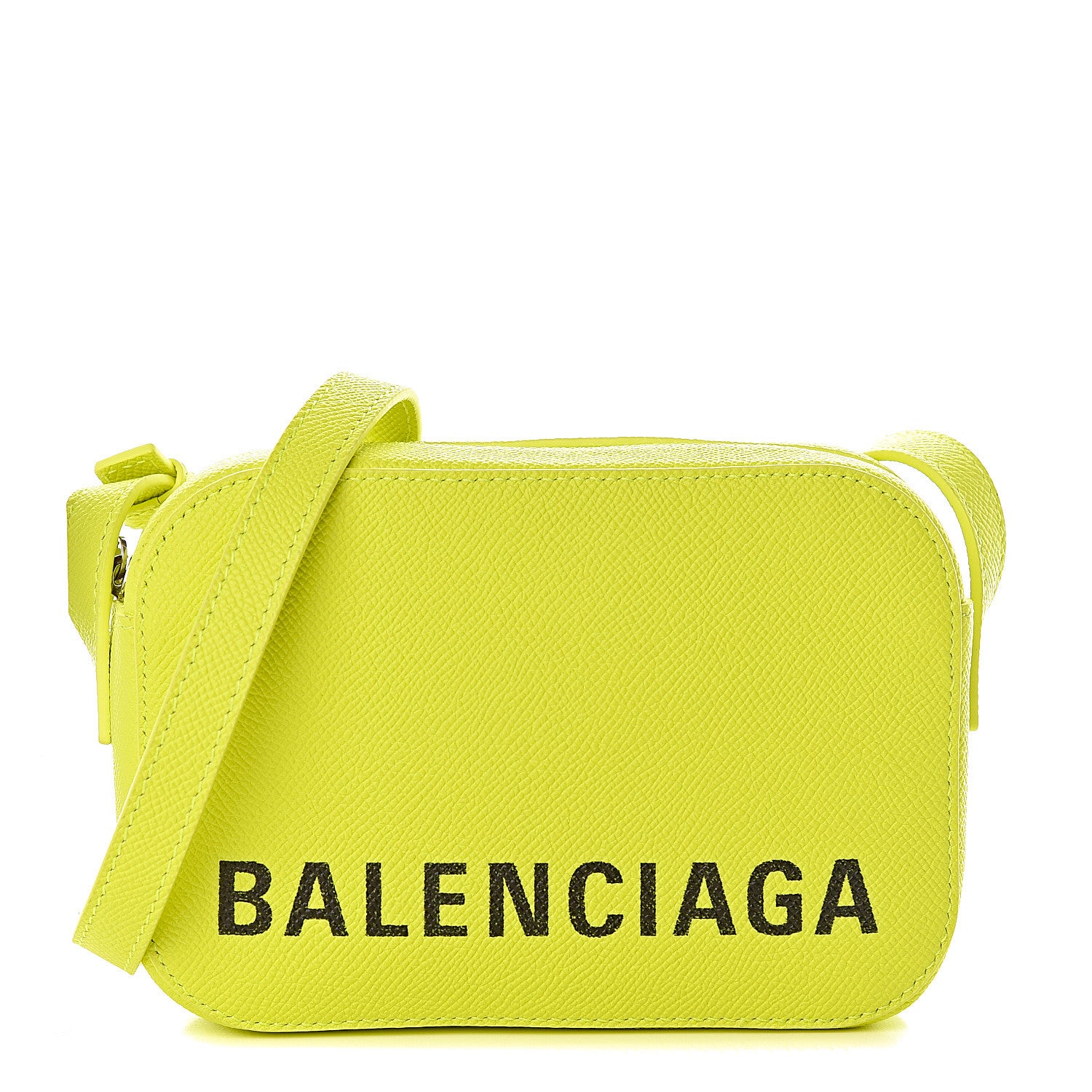 Balenciaga Signature Grained Calfskin Logo XS Ville Camera Bag Acid Green Black 1 of 10