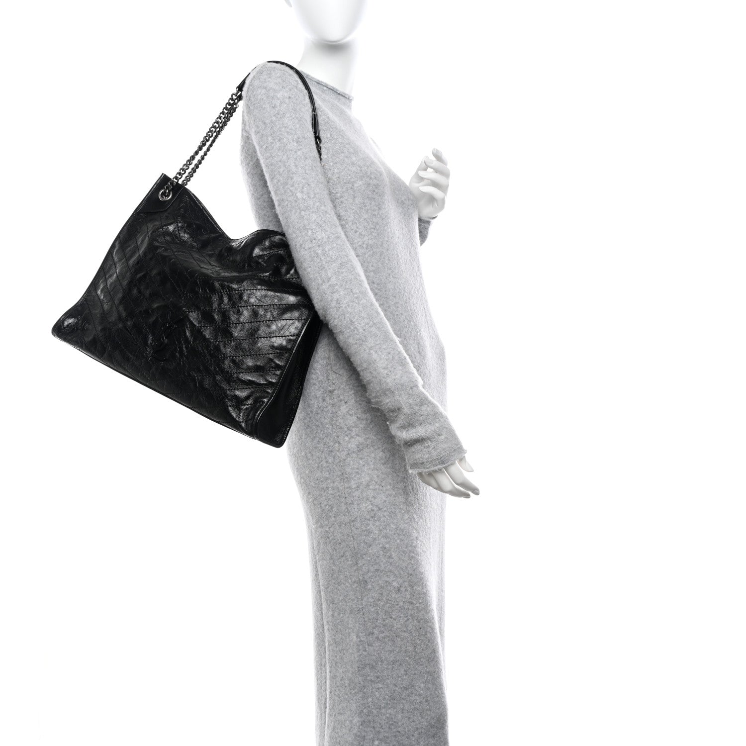 Saint Laurent Crinkled Calfskin Matelasse Monogram Large Niki Shopper Tote Black 2 of 11