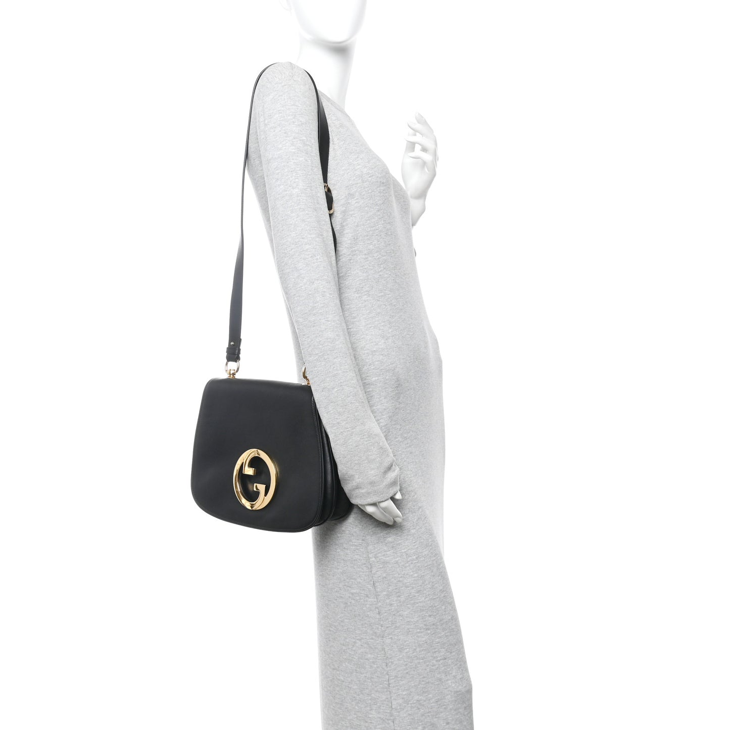 Roxy Calfskin Web Medium Blondie Top Handle Shoulder Flap Bag Black