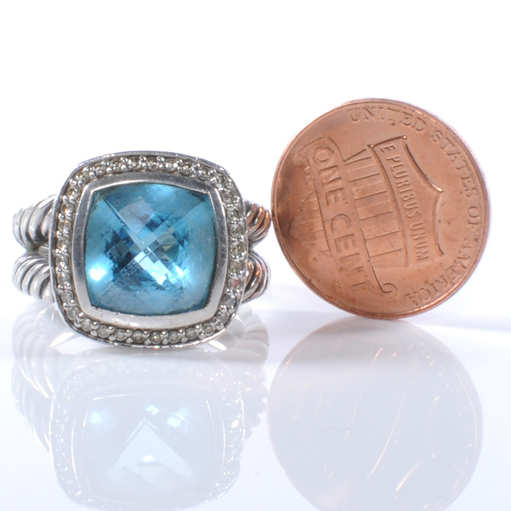 David Yurman Sterling Silver Diamond Blue Topaz 14mm Albion Ring 53 6.5 2 of 5
