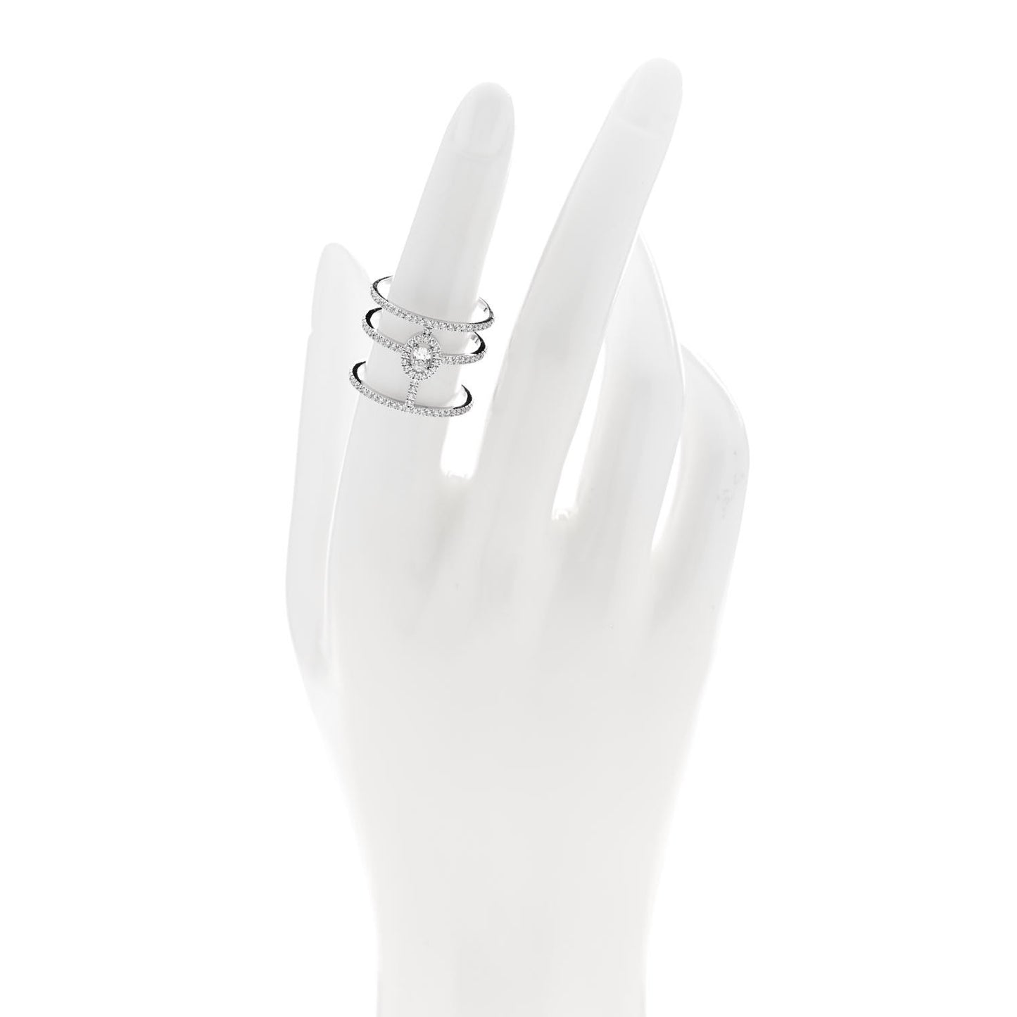 18K White Gold Diamond Glamazone 3 Row Pave Ring 54 6.75