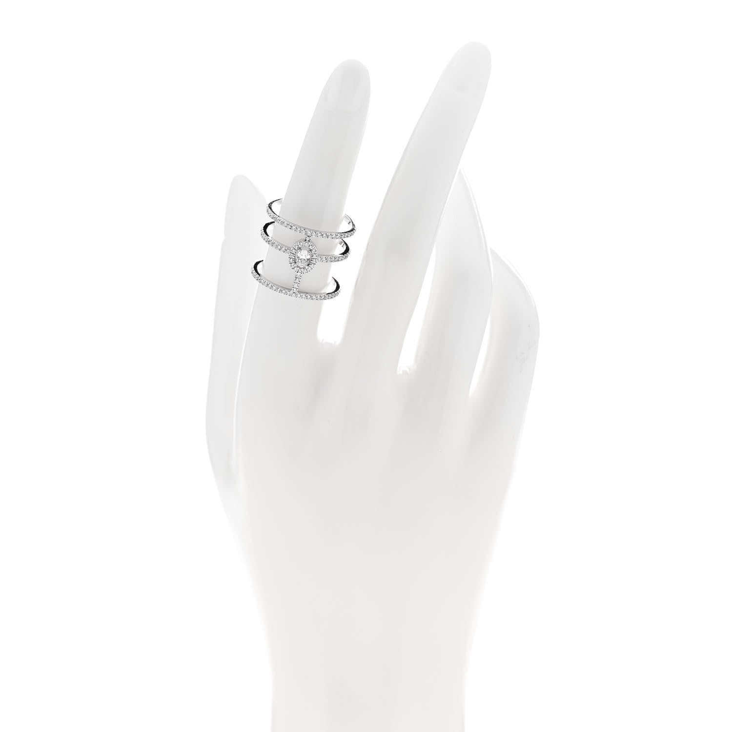 Messika 18K White Gold Diamond Glamazone 3 Row Pave Ring 54 6.75 2 of 5