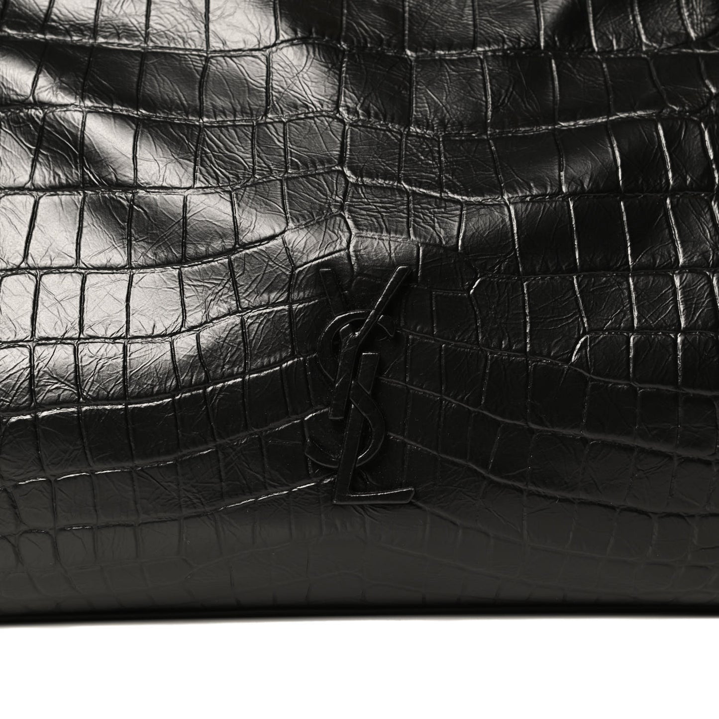 Calfskin Crocodile Embossed Monogram Medium Niki Shopping Bag Black