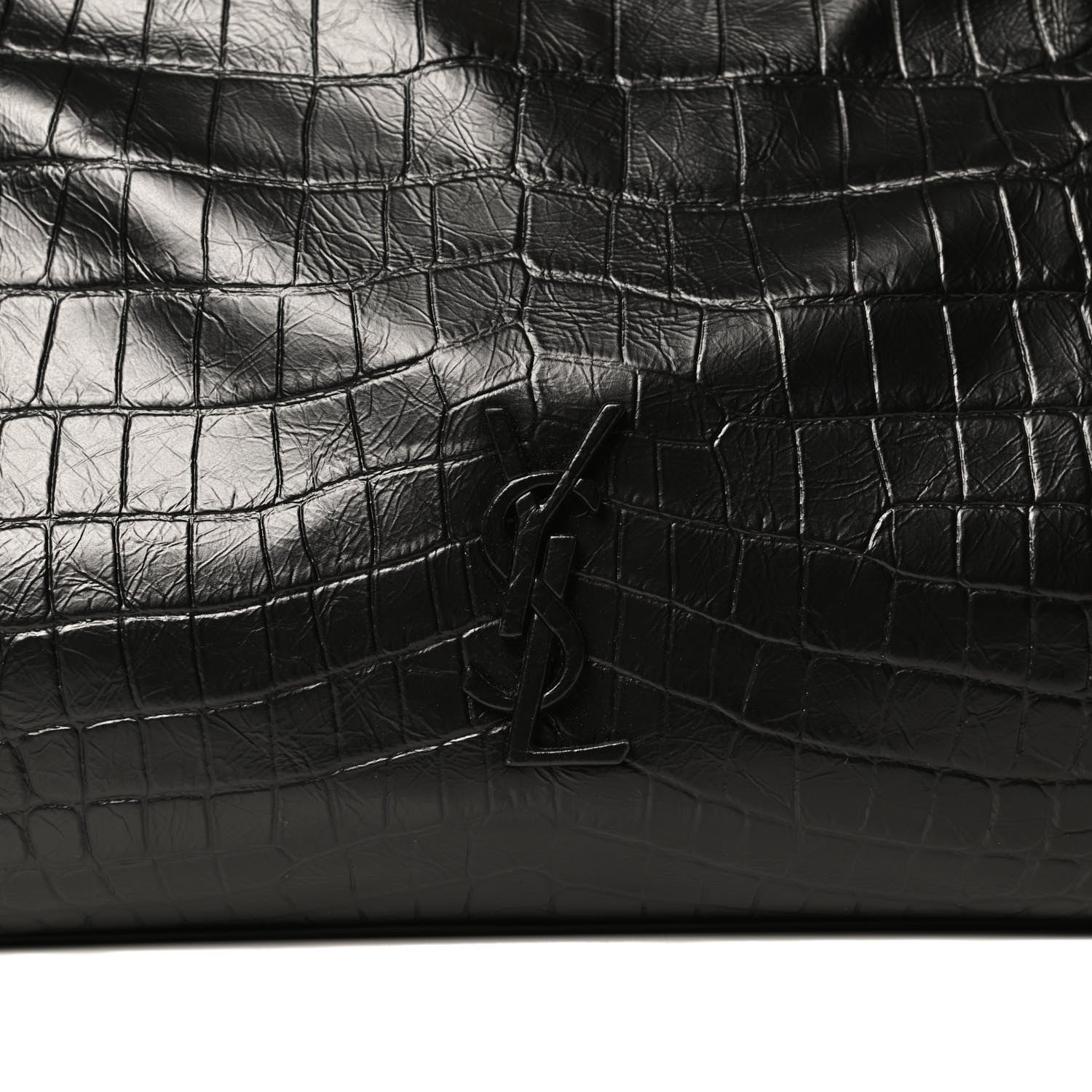 Saint Laurent Calfskin Crocodile Embossed Monogram Medium Niki Shopping Bag Black 9 of 13