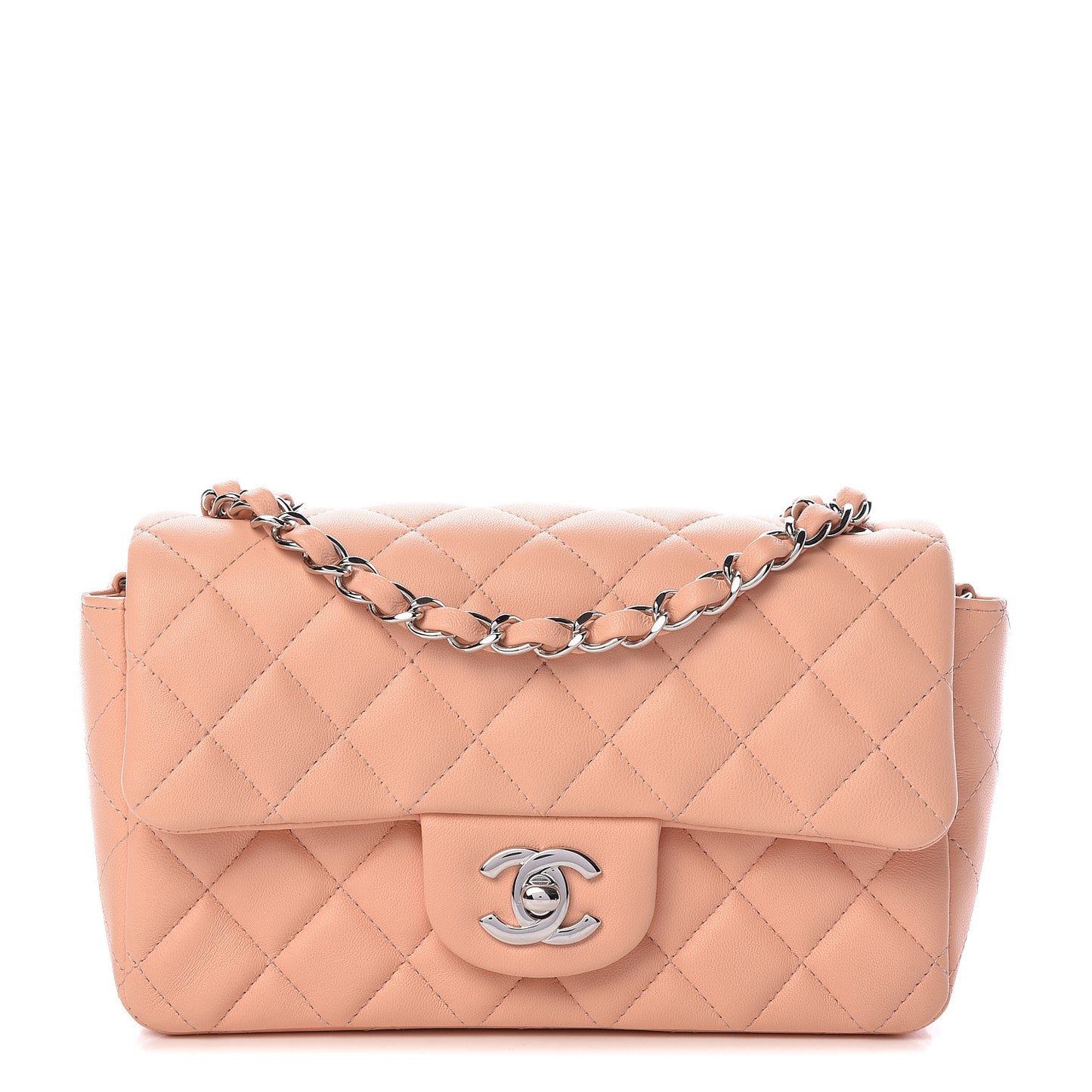 Lambskin Quilted Mini Rectangular Flap Light Pink