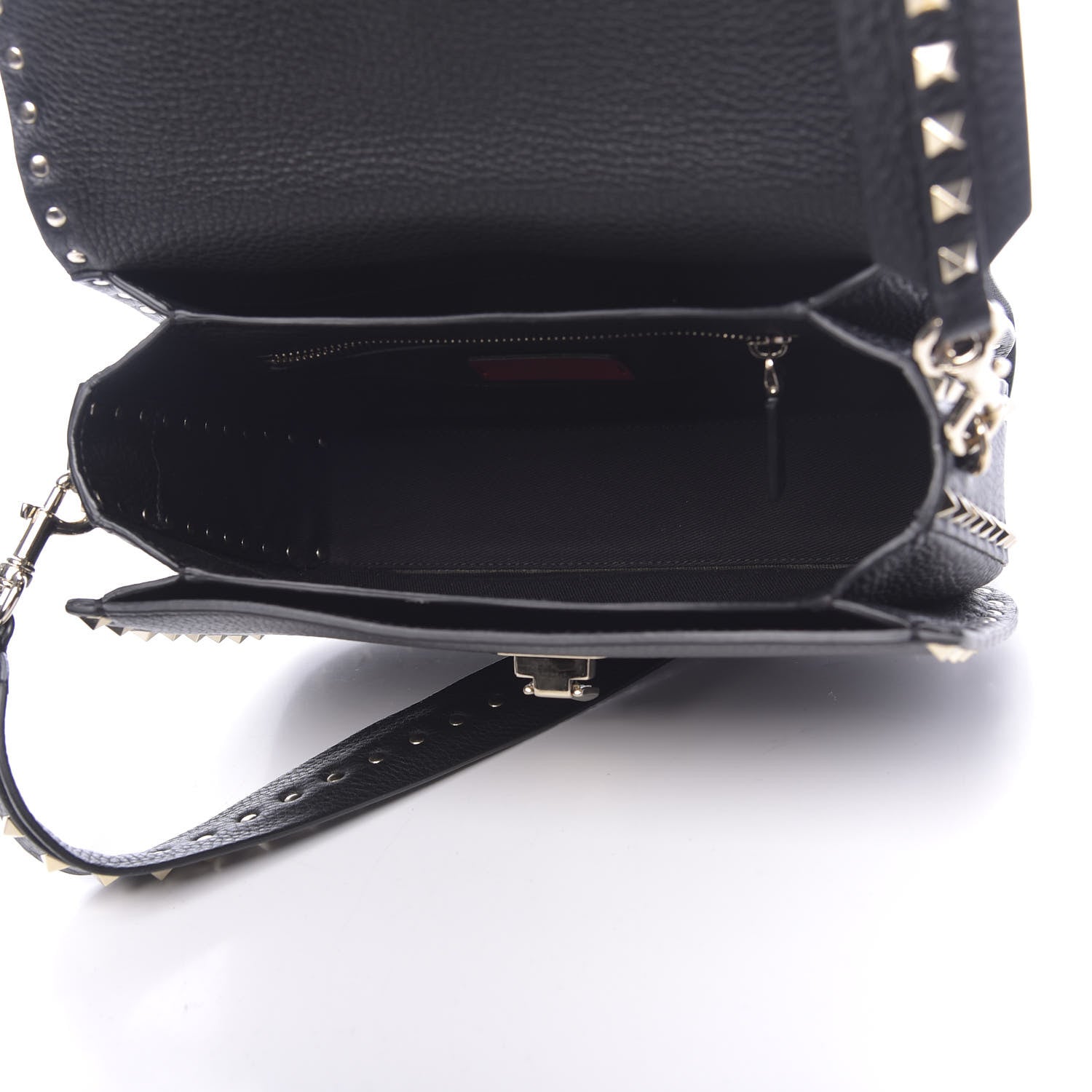 Valentino Garavani Pebbled Calfskin Medium Rockstud Flap Saddle Bag Black 5 of 9
