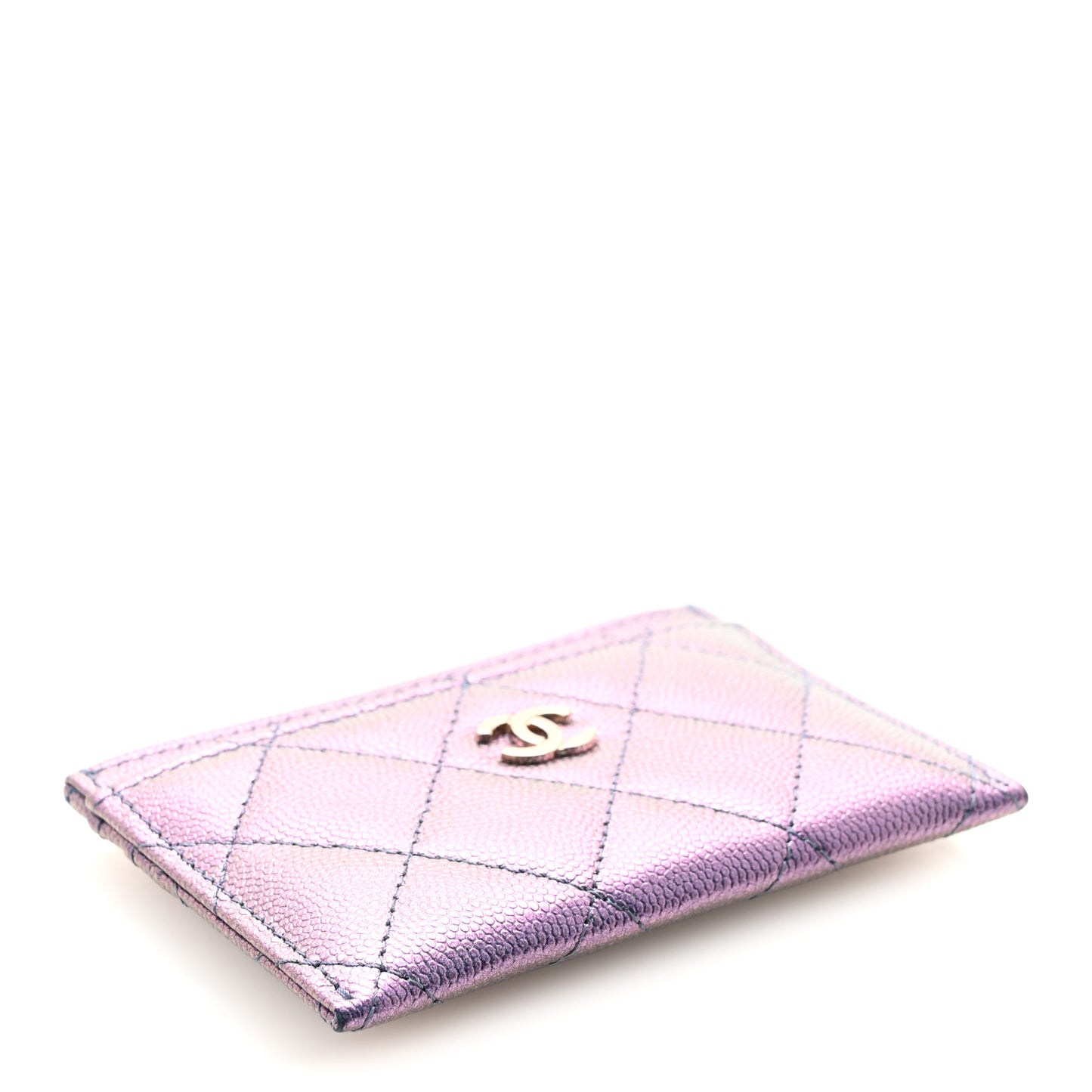 Iridescent Caviar Quilted Card Holder Dark Blue